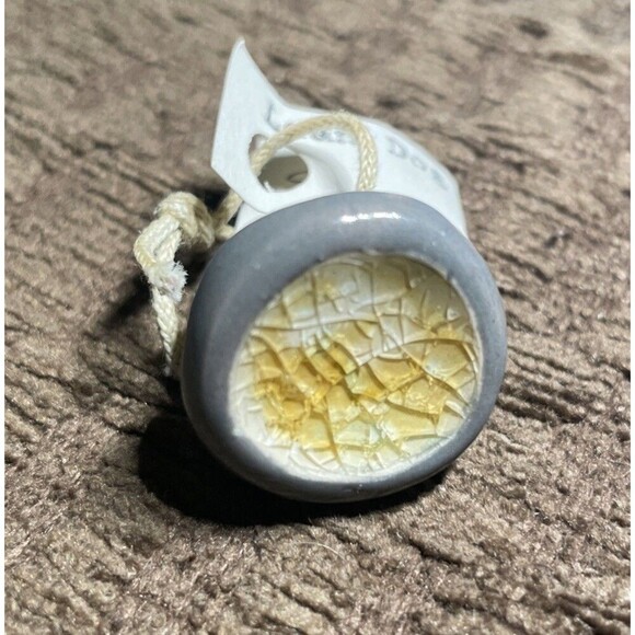 Yellow Gray Round Chunky Handmade Artisan Ceramic Glass Ring Adjustable One Size - Picture 4 of 6